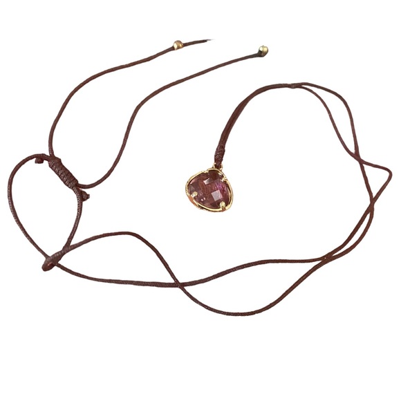 ๐Sale ๐2 for $10 dainty brown cord necklace pink stone wrapped in gold (color) - Picture 2 of 7